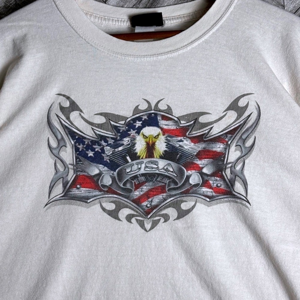 Canyon River Blues Mens USA Eagle Graphic T-Shirt Off-White Biker Patriotic XL - Picture 1 of 6
